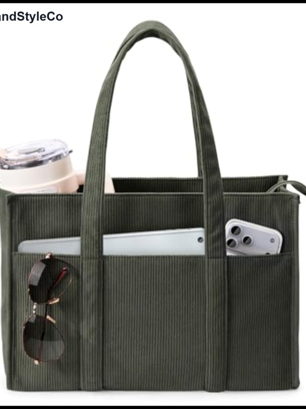 Corduroy Tote Bag Large Hobo 40oz Cup Holder Laptop